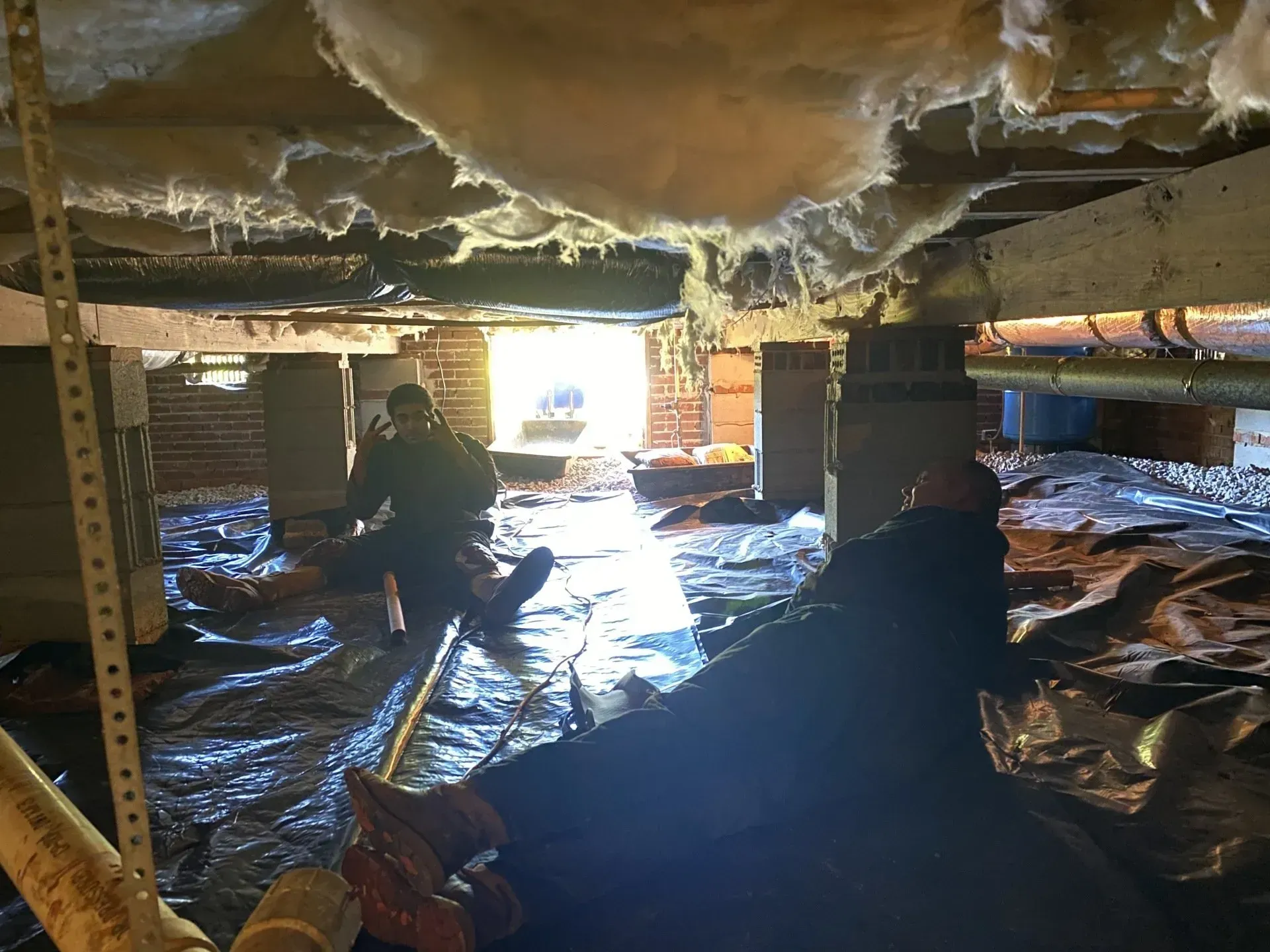Moldy wooden ceiling with beams