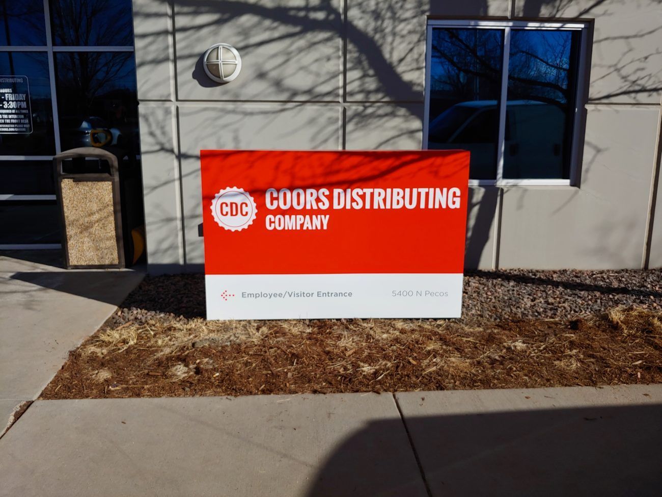 Directional Ground Cabinet Sign Visitor Entrance Coors Distributing Denver Colorado Directional Ground Cabinet Sign Visitor Entrance Coors Distributing Denver Colorado