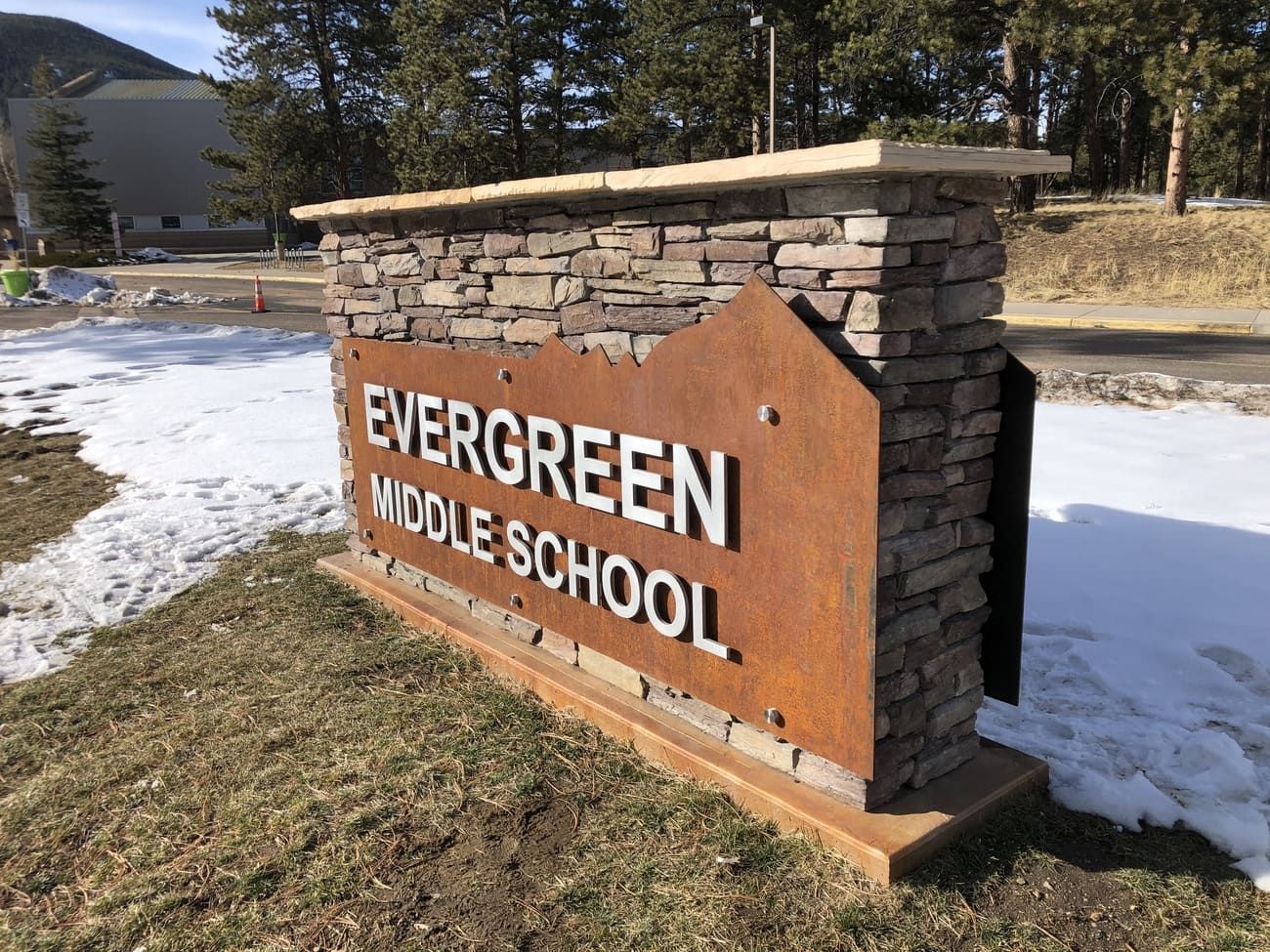 Custom Monument Sign Corten Steel Dimensional Aluminum Brand Evergreen Middle School Evergreen Colorado