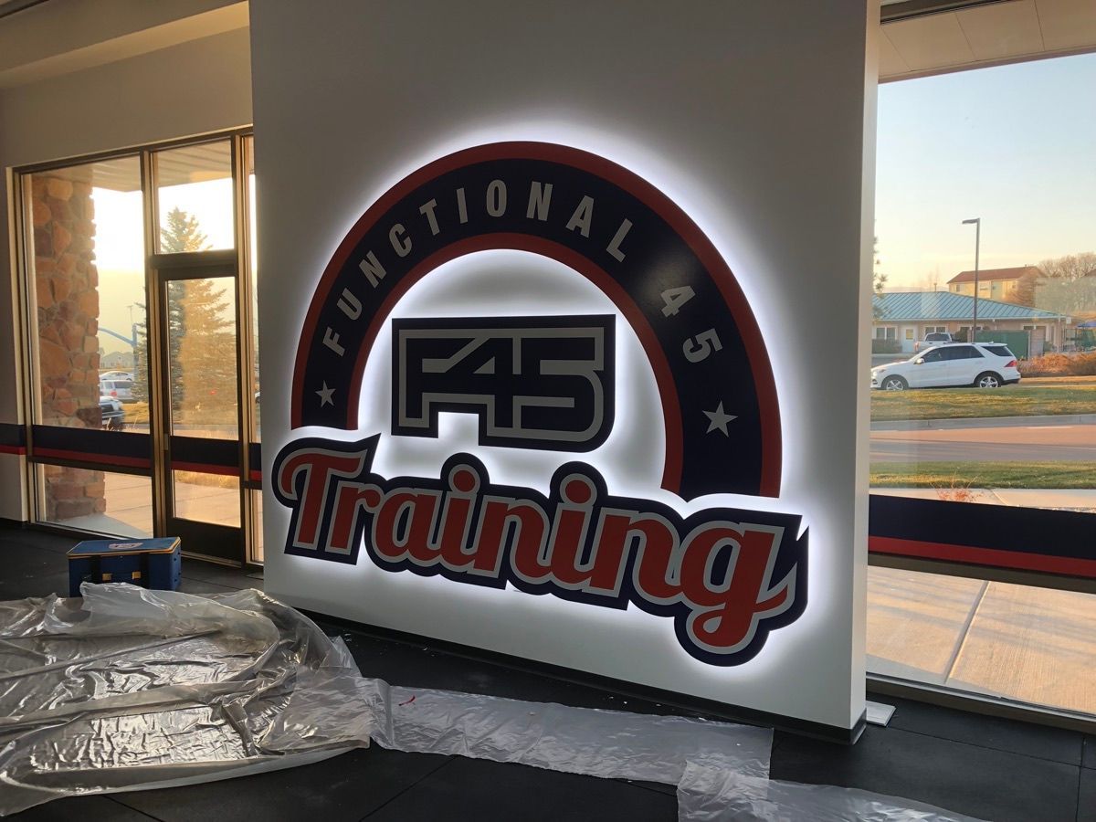 Interior LED Halo Illuminated Brand Decor F45 Logo Denver Colorado Interior LED Halo Illuminated Brand Decor F45 Logo Denver Colorado