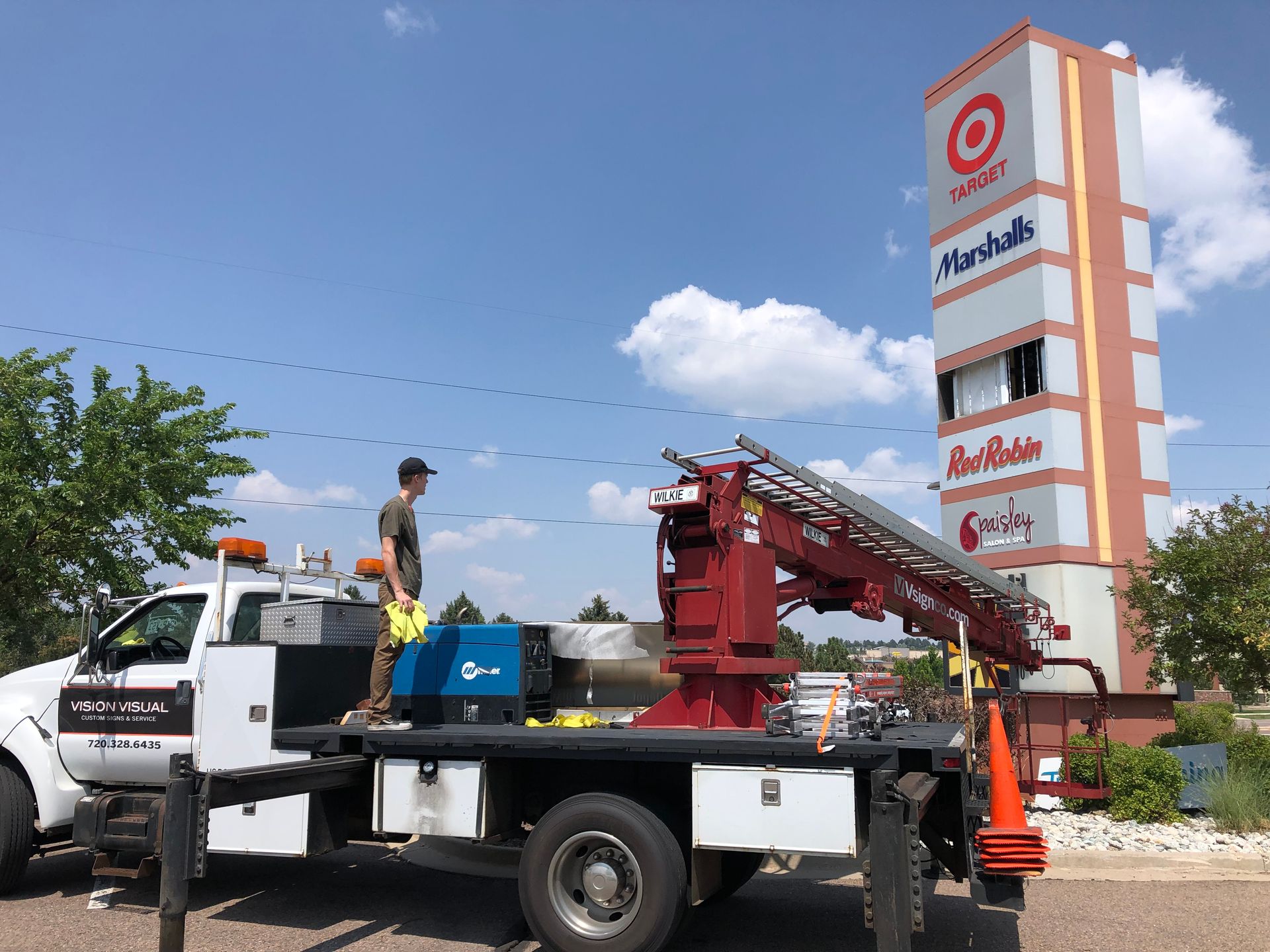 Sign Service Pylon Sign LED Illumination and New Tenant Brand Panels Centennial Colorado Sign Service Pylon Sign LED Illumination and New Tenant Brand Panels Centennial Colorado