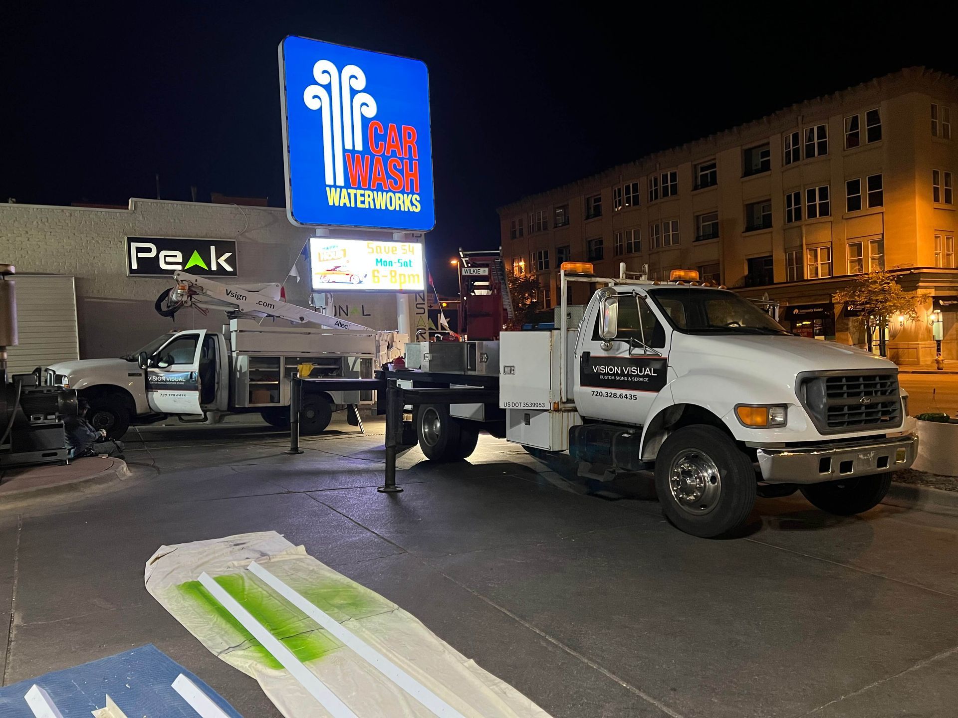 LED Illuminated Pole Sign Retrofit Fluorescent to LED Module System Waterworks Car Wash Denver Colorado