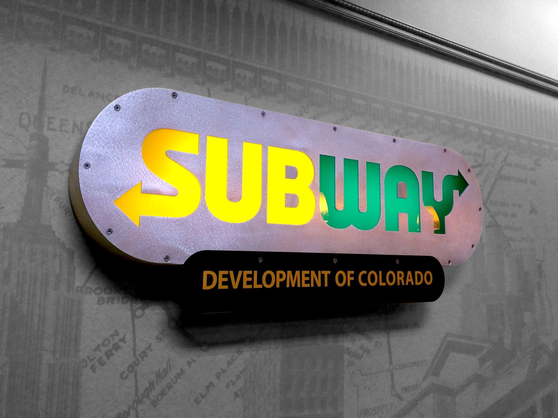 Subway Development of Colorado LED Illuminated Brand Logo Office Lobby Sign Golden Colorado Subway Development of Colorado LED Illuminated Brand Logo Office Lobby Sign Golden Colorado