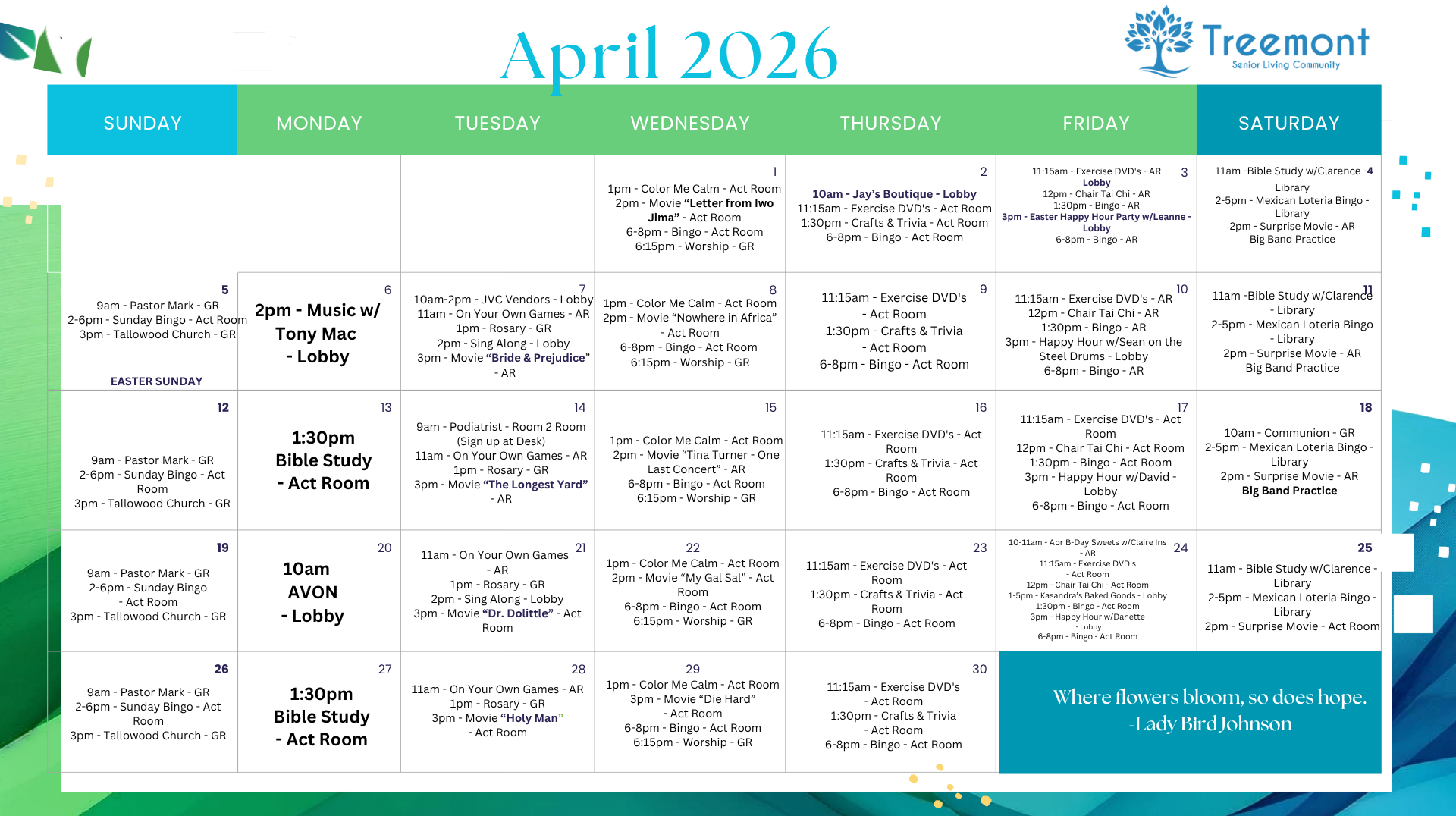 Engaged Living April 2026 Calendar