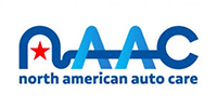 Logo for North American Auto Care, featuring blue stylized 