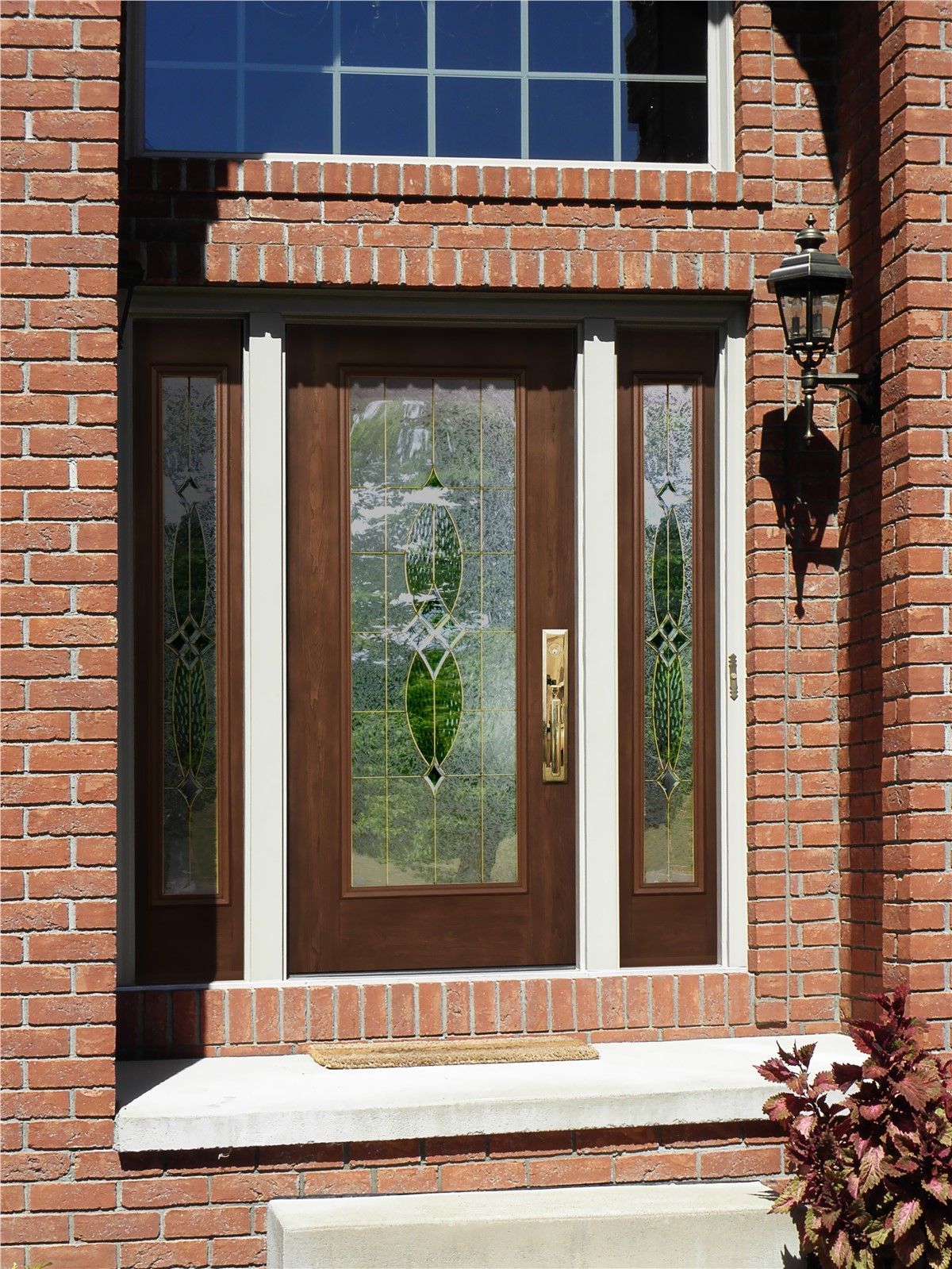 A brick building with a door and a window