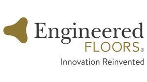 Logo of Engineered Floors with a gold abstract shape, dark text, and the tagline 