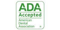 ADA Accepted logo with green text and border, reading American Dental Association