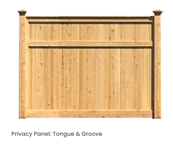 A wooden fence with the words privacy panel tongue and groove on it