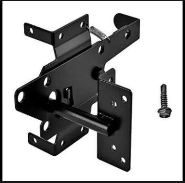 A black metal latch with a screw attached to it