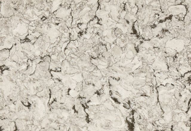 Off-white countertop with dark gray veining.