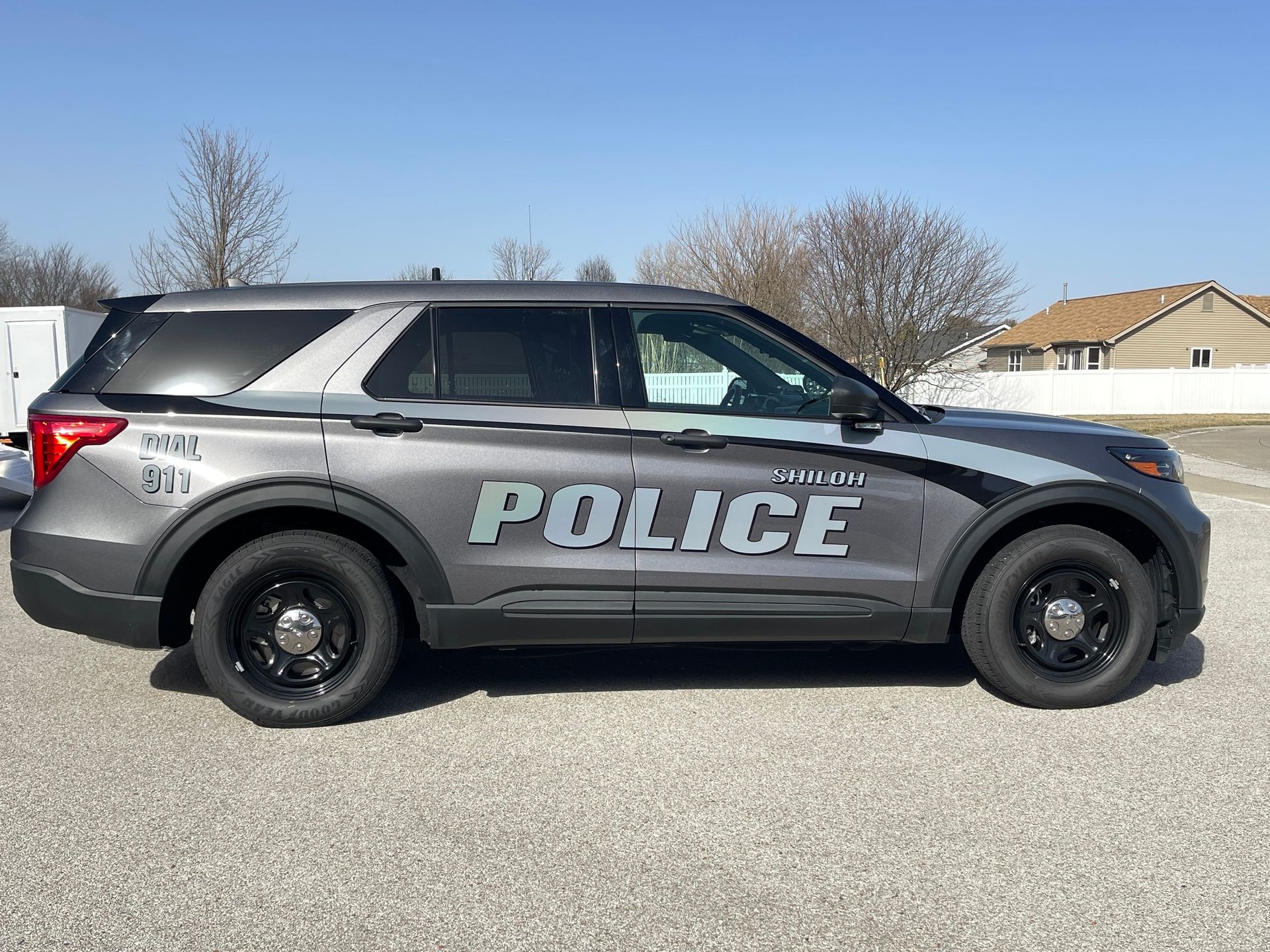 Gray police SUV with 