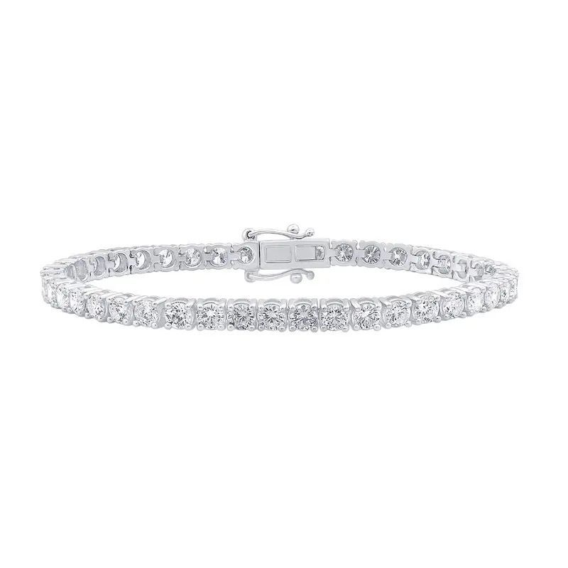Silver diamond tennis bracelet on a white background