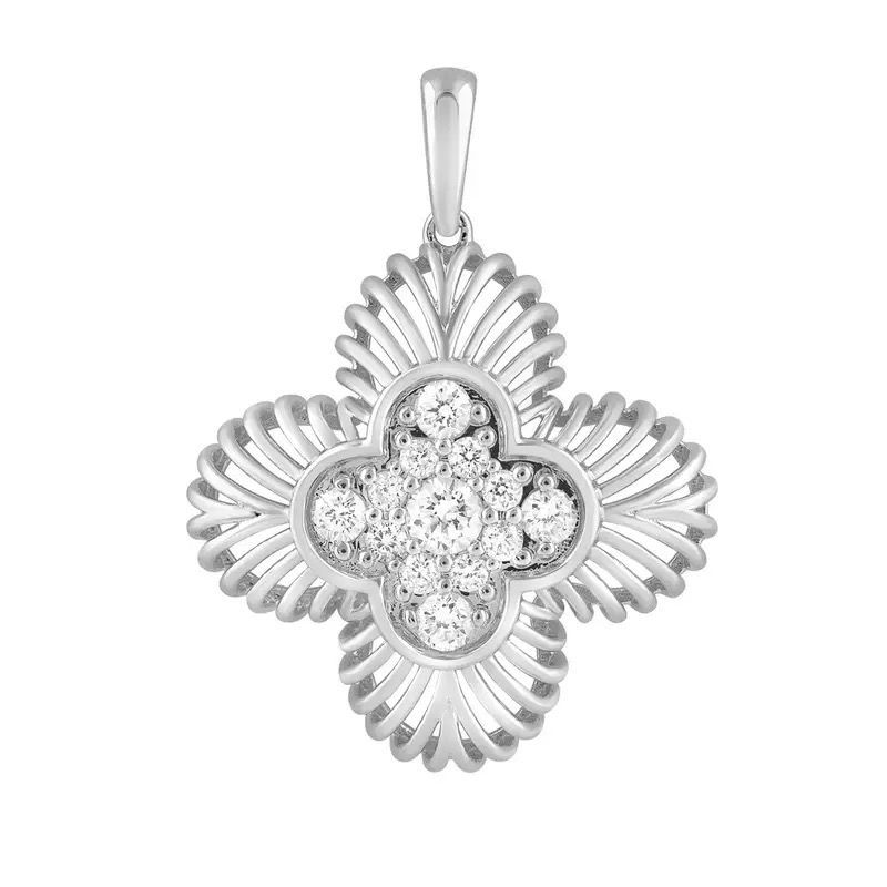 Silver floral pendant with a central cluster of clear stones