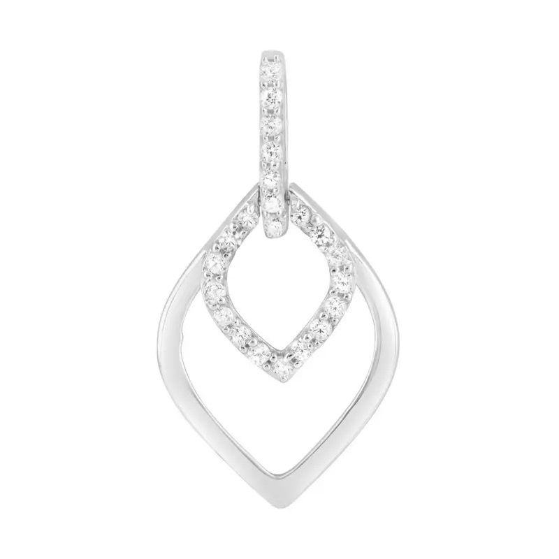 Silver double teardrop pendant with a small diamond-studded inner loop
