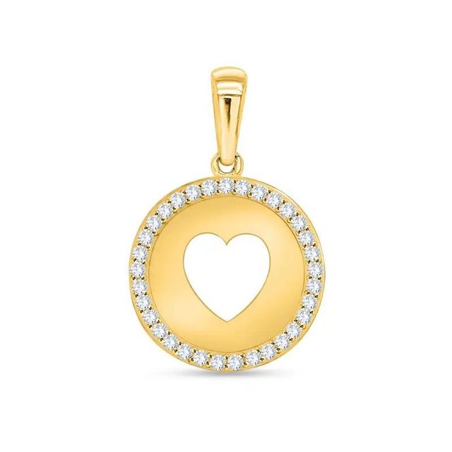 Gold heart pendant with a white center and diamond-studded outer circle