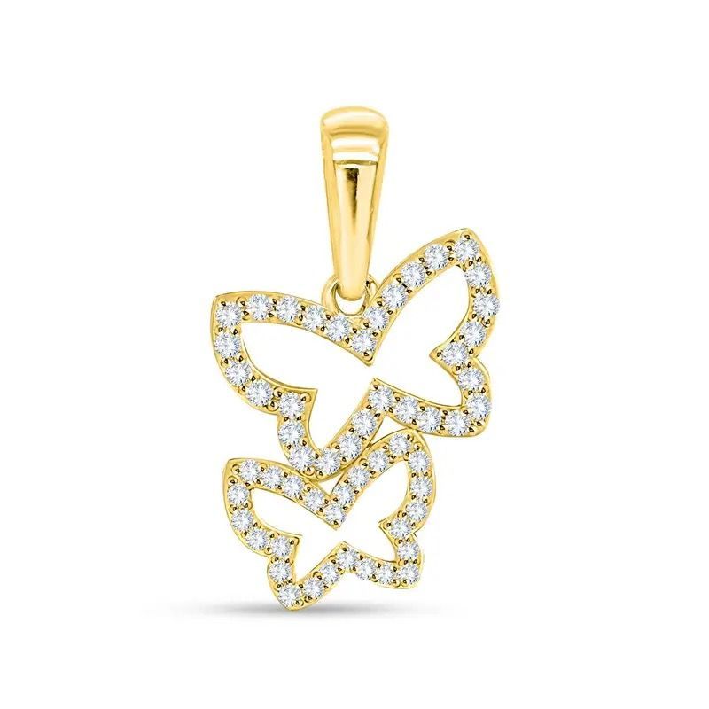 Gold butterfly pendant with clear gemstones