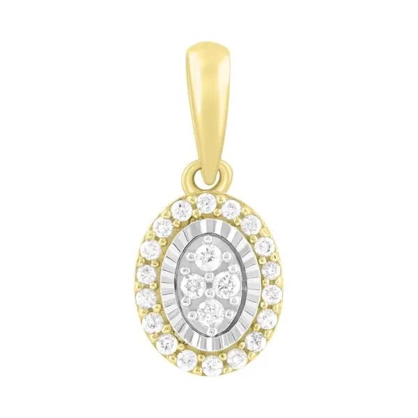 Gold oval pendant with clear gemstones and a central floral design
