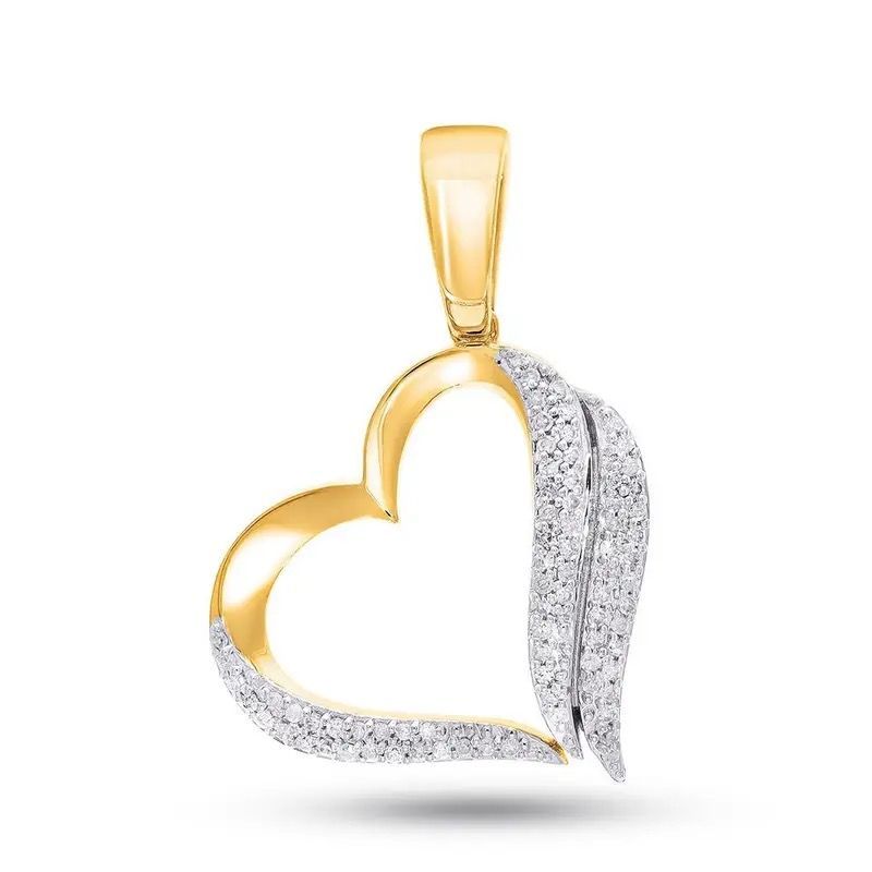 Gold and silver heart-shaped pendant with a sparkling crystal-studded edge