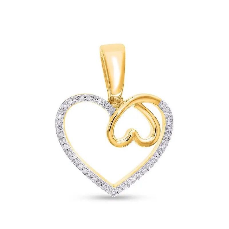 Gold and silver heart-shaped pendant with a diamond-studded outline and interlocking gold hearts