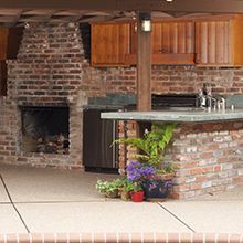 brick wall and outdoor kitchen