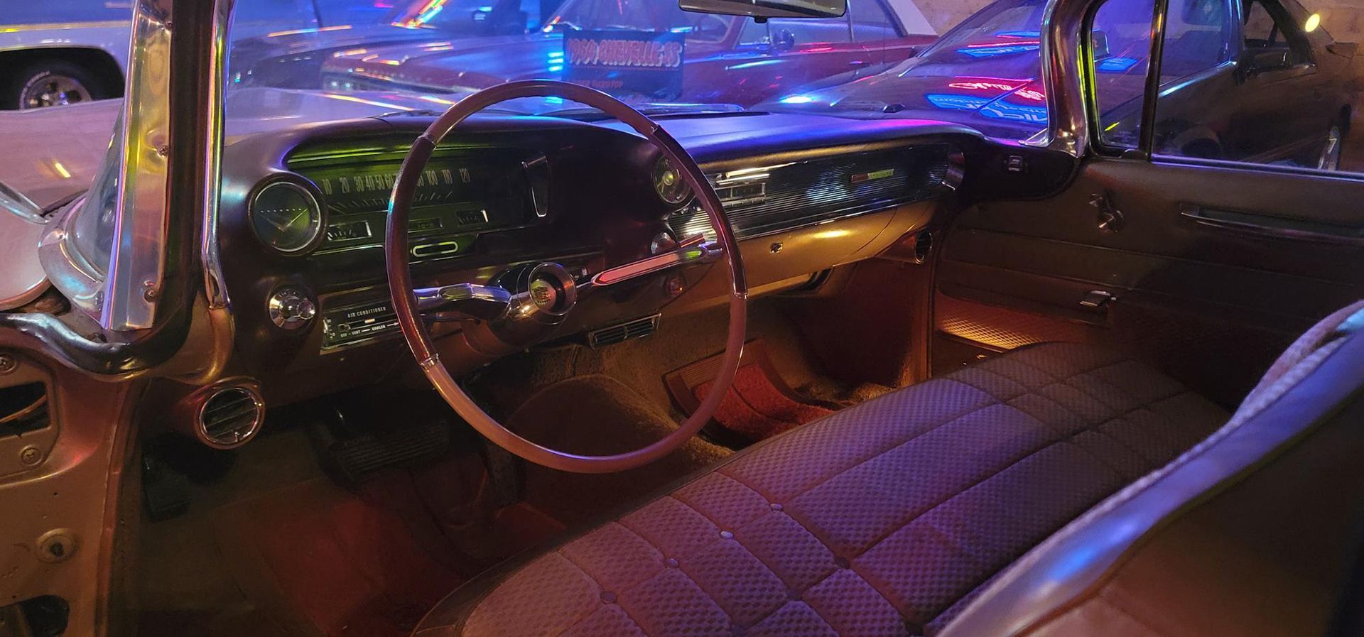 Interior view of a vintage car