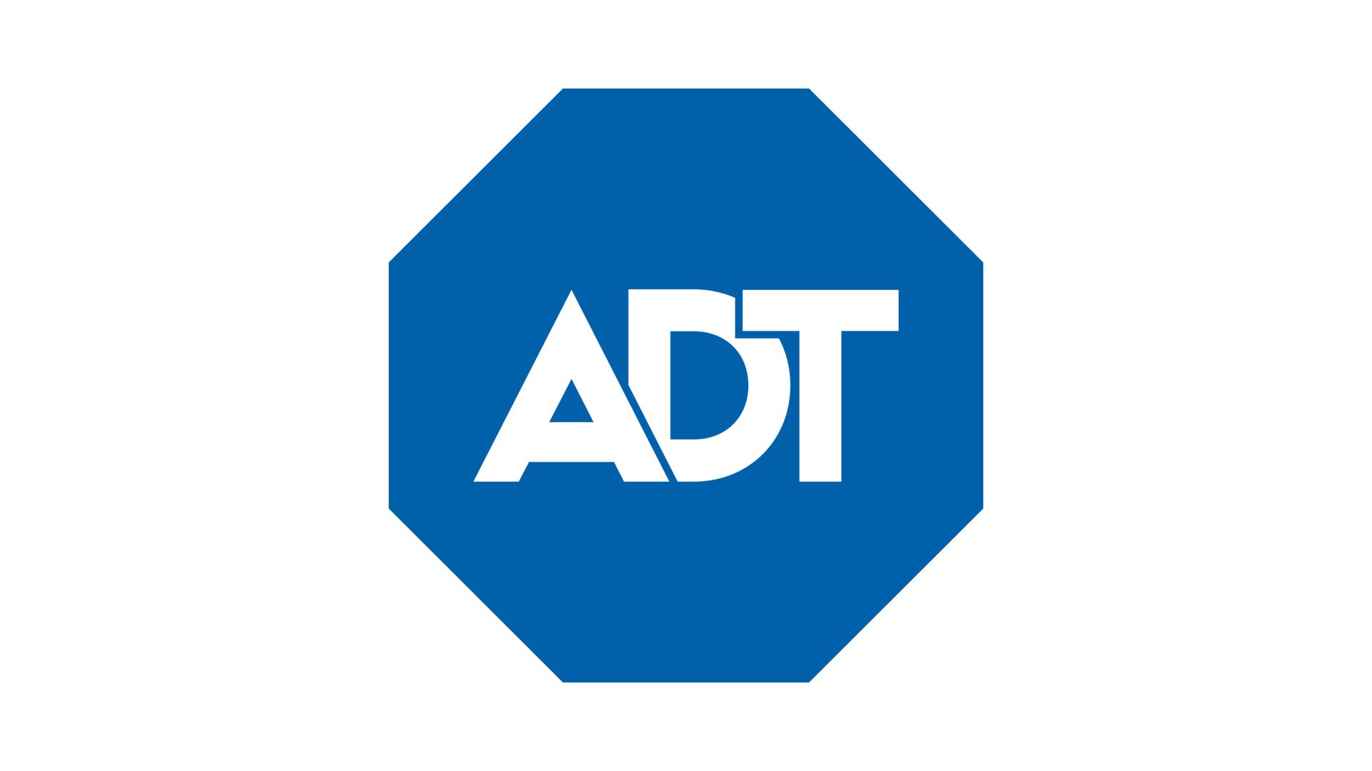 ADT logo in white on a blue octagonal background