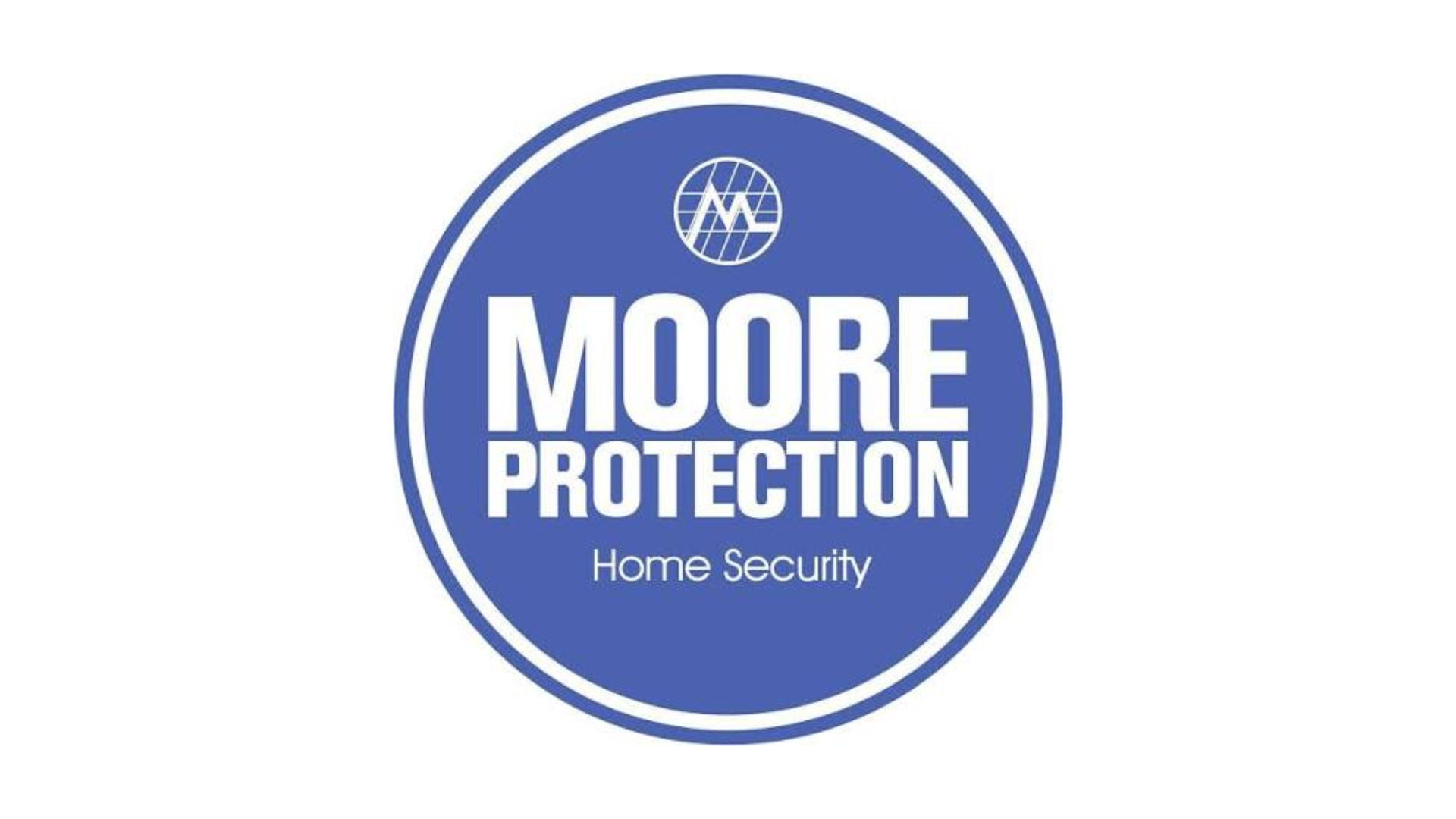 Moore Protection Home Security logo in a blue circular badge with white text