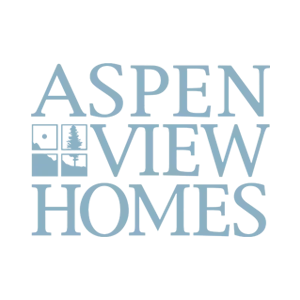 Aspen View Homes logo: blue text with small icon of landscape scenes.