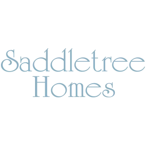 Saddletree Homes logo in light blue script on a white background.