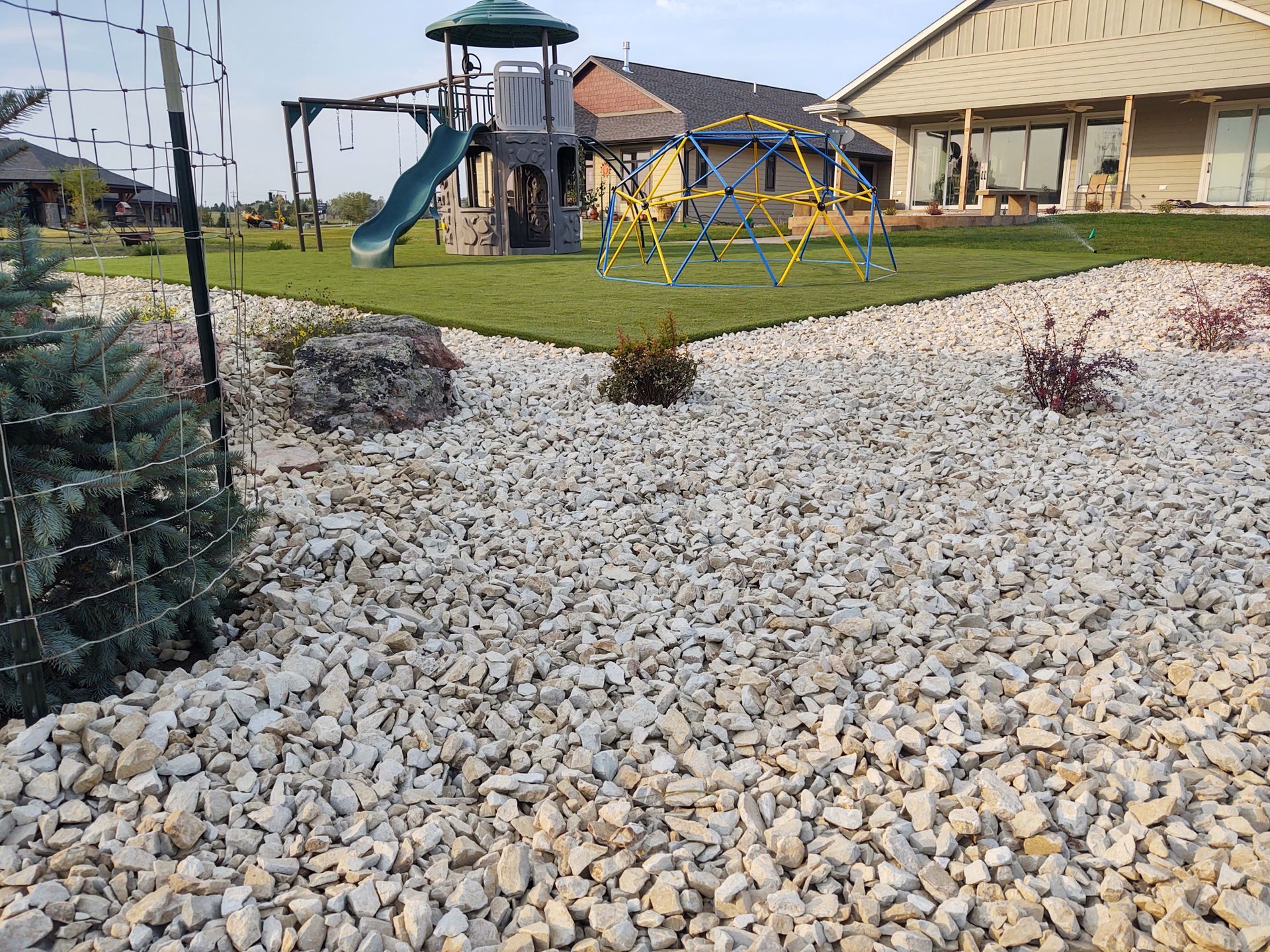 Playground turf and pebbles