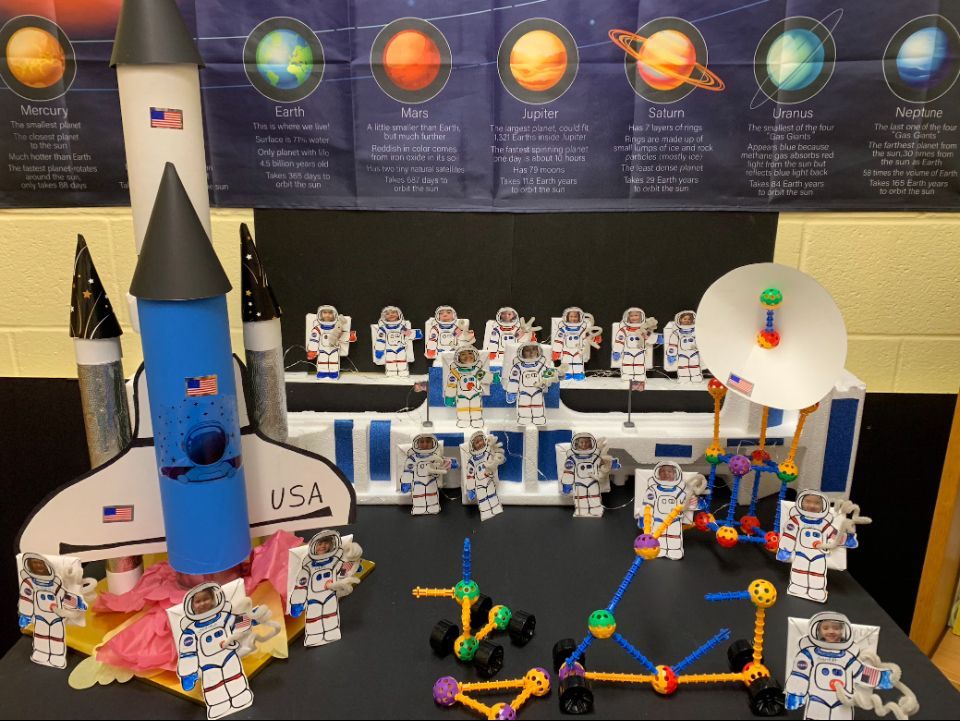 A table with a rocket that says usa on it