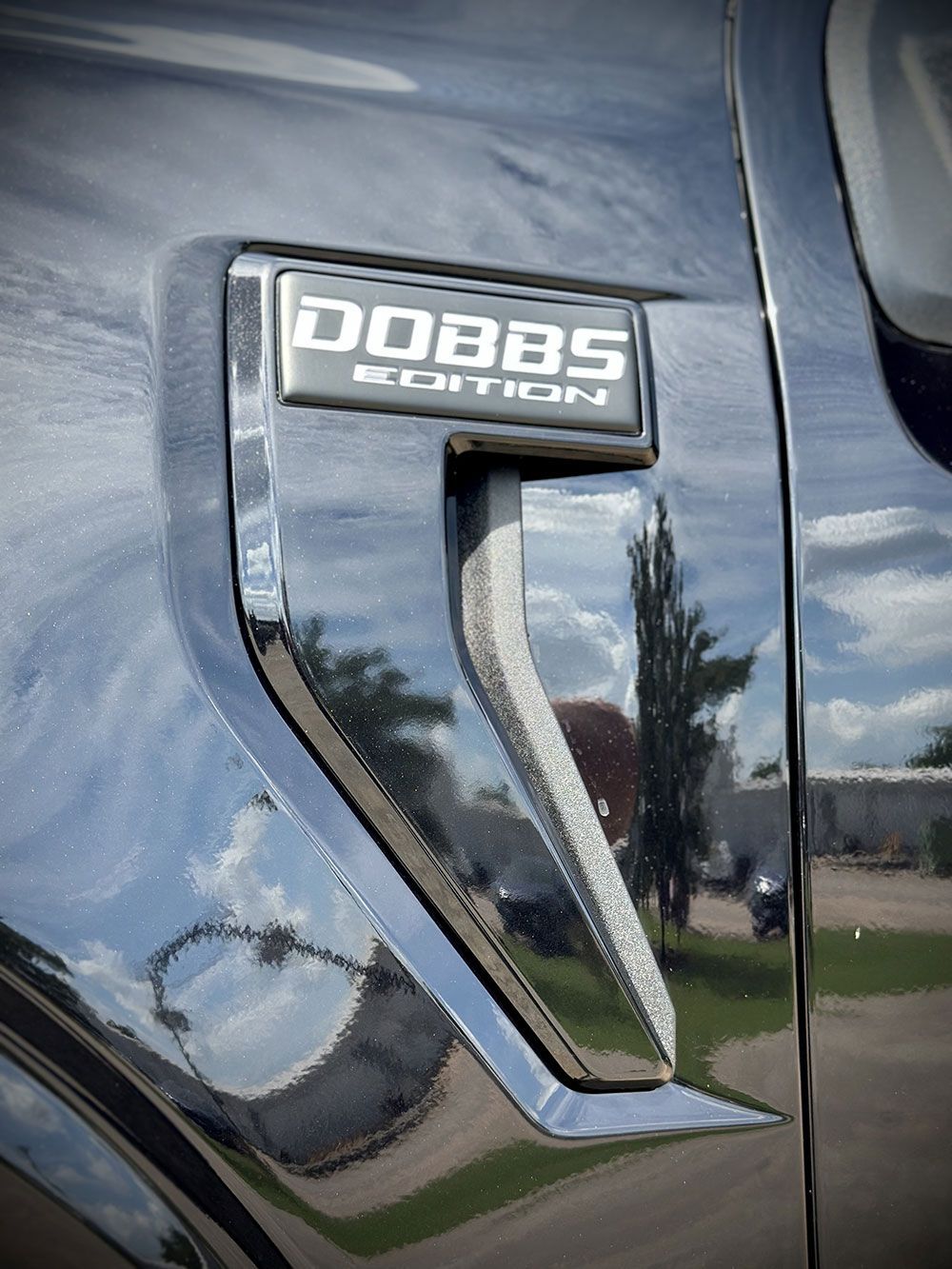 Black car's side panel with 