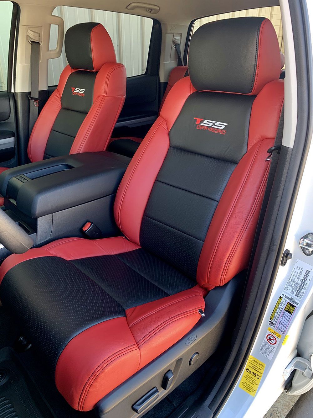 Red and black leather car seats with 