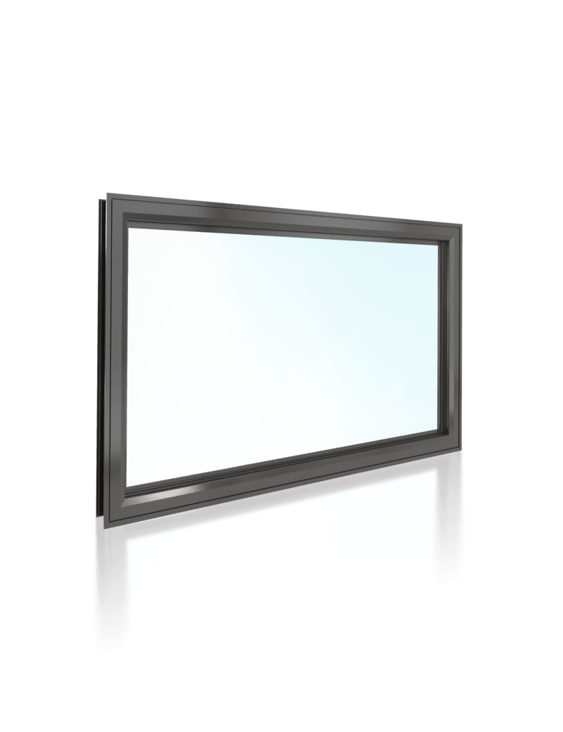 A glass window with a black frame