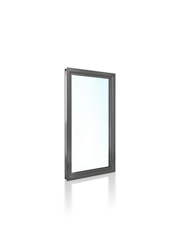 A picture of a glass window with a black frame on a white background.