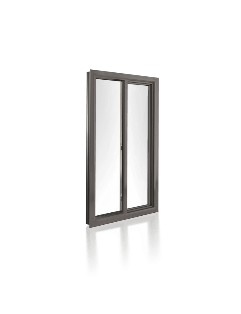 A picture of a sliding glass window on a white background.