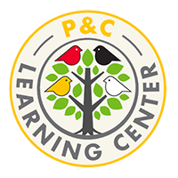 P&C Learning Center logo: tree with four colored birds (red, black, yellow, white) inside a circle.