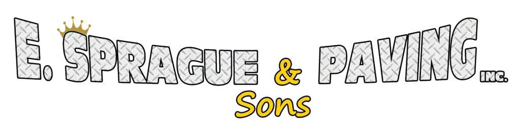 Logo for E. Sprague & Paving, featuring a crown above "E", "&" and "Sons" in yellow, textured font.
