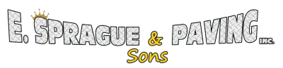 Logo for E. Sprague & Paving, featuring a crown above "E", "&" and "Sons" in yellow, textured font.