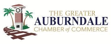 The auburndale chamber of commerce logo is black and white.