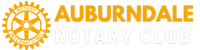 The auburndale rotary club logo is black and white on a white background.