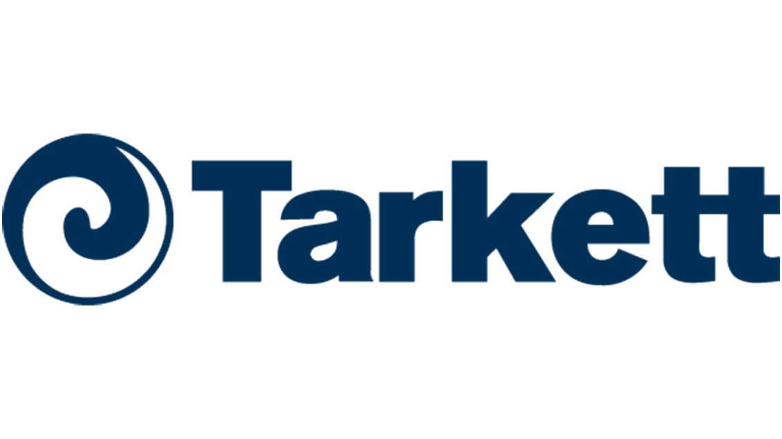 A black and white logo for a company called tarkett na on a white background.