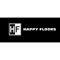 The logo for happy floors is on a black background.
