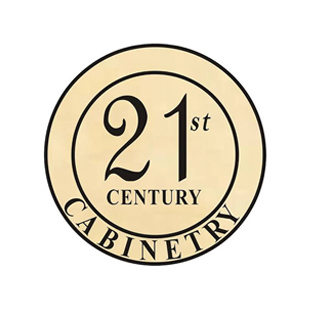 Circular beige logo for 21st Century Cabinetry with black text and border