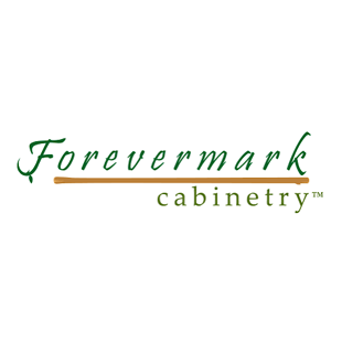 Forevermarch Cabinetry logo in green script with gold line and brown text on white background