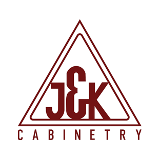 Maroon J&K Cabinetry logo inside a triangle outline
