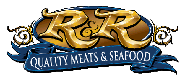The logo for r & r quality meats and seafood