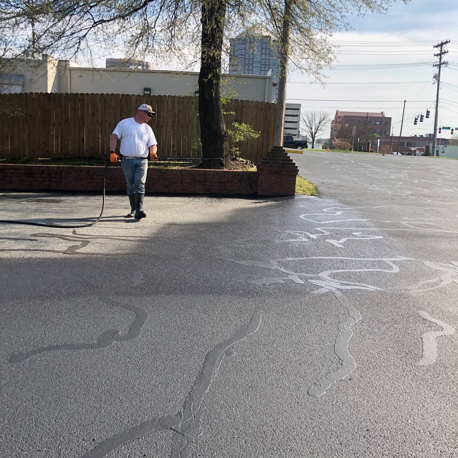 man working on a crack street