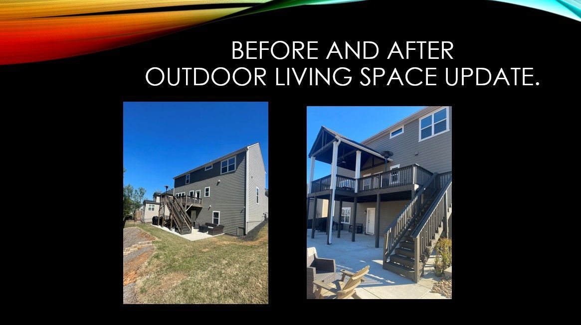 A before and after picture of an outdoor living space update